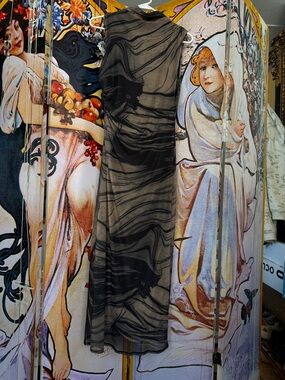 House of Harlow Sleeveless Sheer Overlay Maxi Dress in Taupe&Black